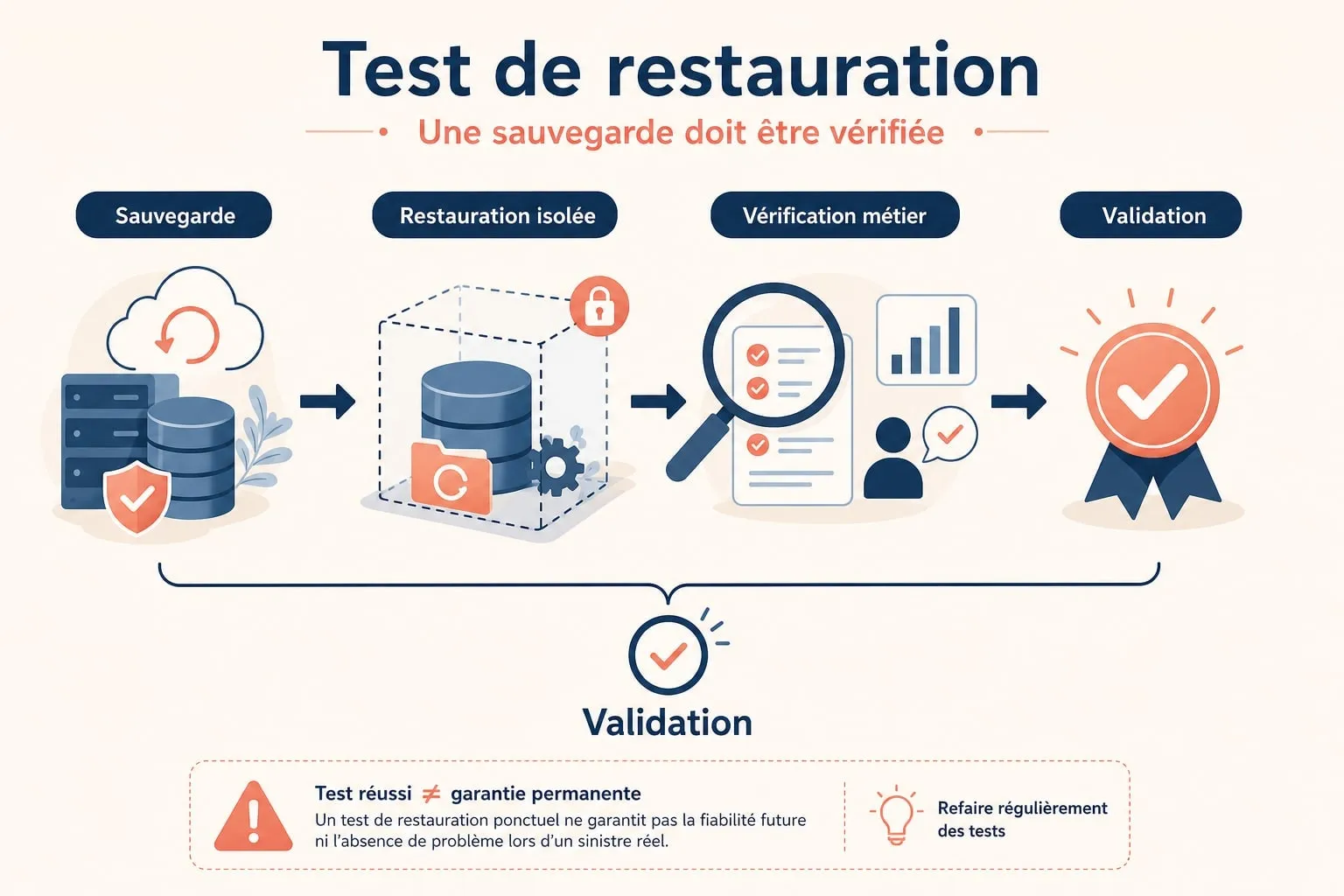 Two technicians check the result of a backup restore on a small business infrastructure