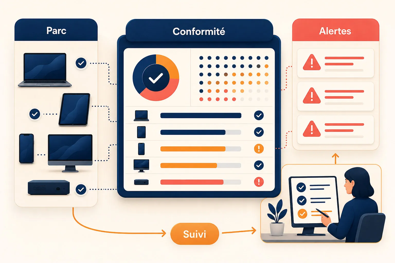 An administrator checks the compliance of an IT estate from a central dashboard