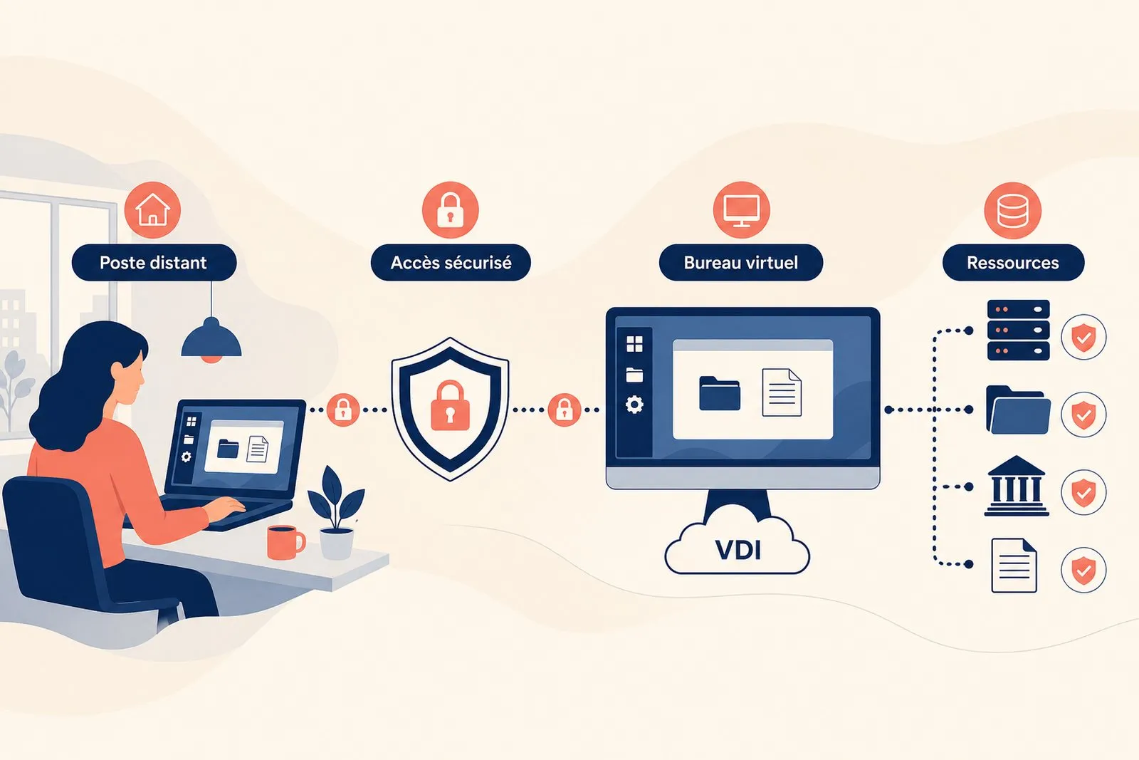 A remote worker uses a secure company session from home